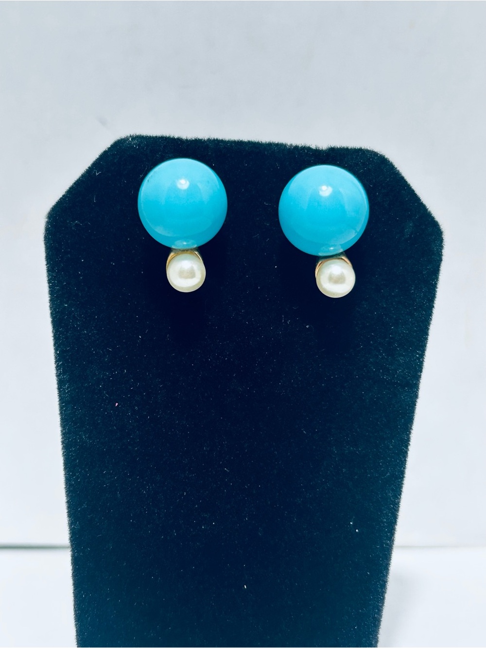 Turquoise Blue Pearl Drop Stud Earrings - Women Jewelry